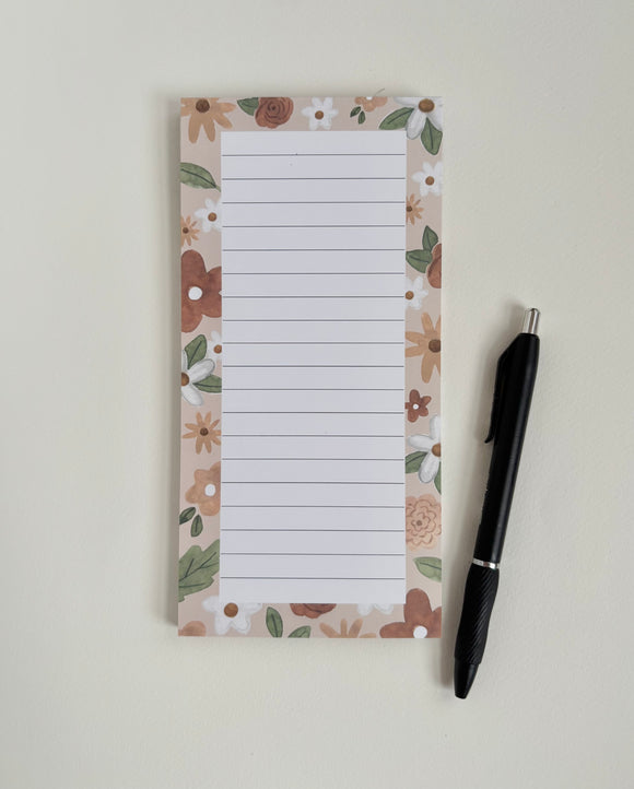 Neutral floral magnetic notepad